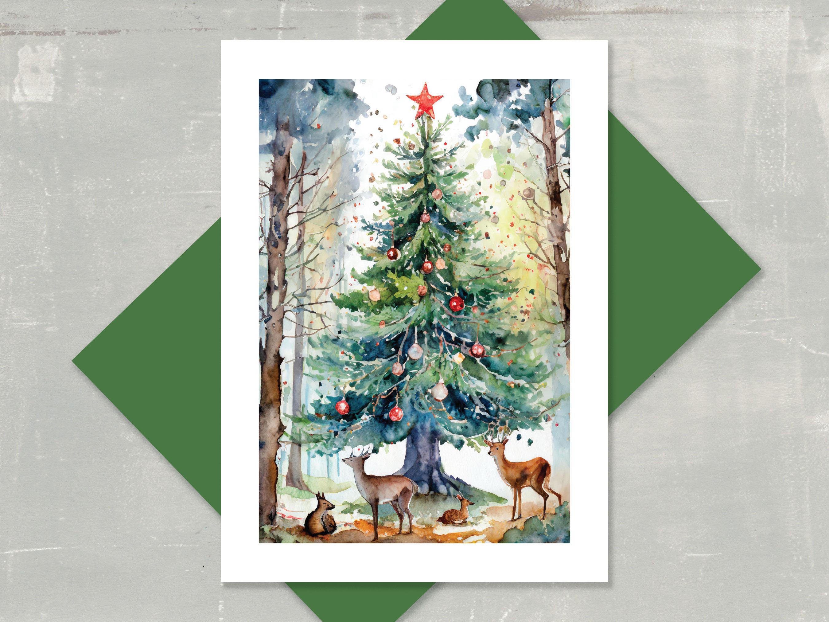 Watercolor Christmas Tree Card Set: Handmade Holiday Greeting Cards - Etsy