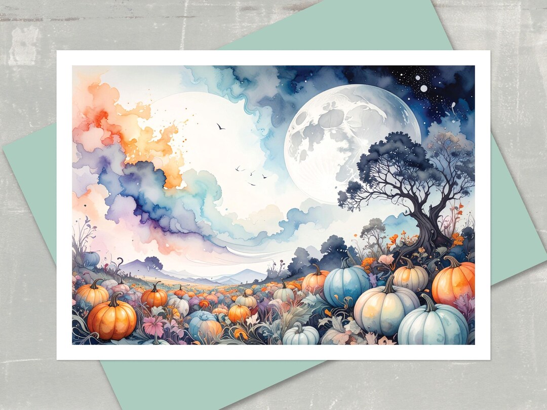 Pastel Pumpkin Patch Note Card: Dreamy Fall Thanksgiving Greeting - Etsy