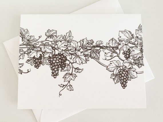 Set of 10 Grape Vines Note Cards With Envelopes: Pen and Ink - Etsy