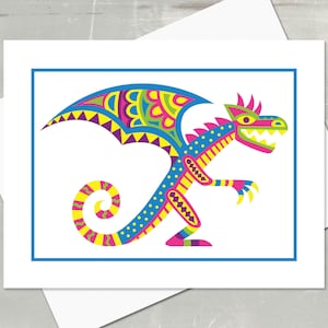 Colorful Dragon Greeting Card: Mythical Art Stationery with Envelope