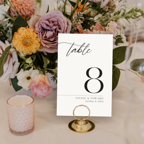 JACKIE - sophisticated and elegant table numbers - elevate your table setting to the next level. 4" X 6". Sold in increments of 5.