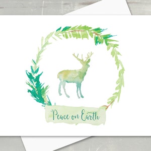 Handmade Deer Wreath Christmas Cards: Holiday Greetings, Set of 10