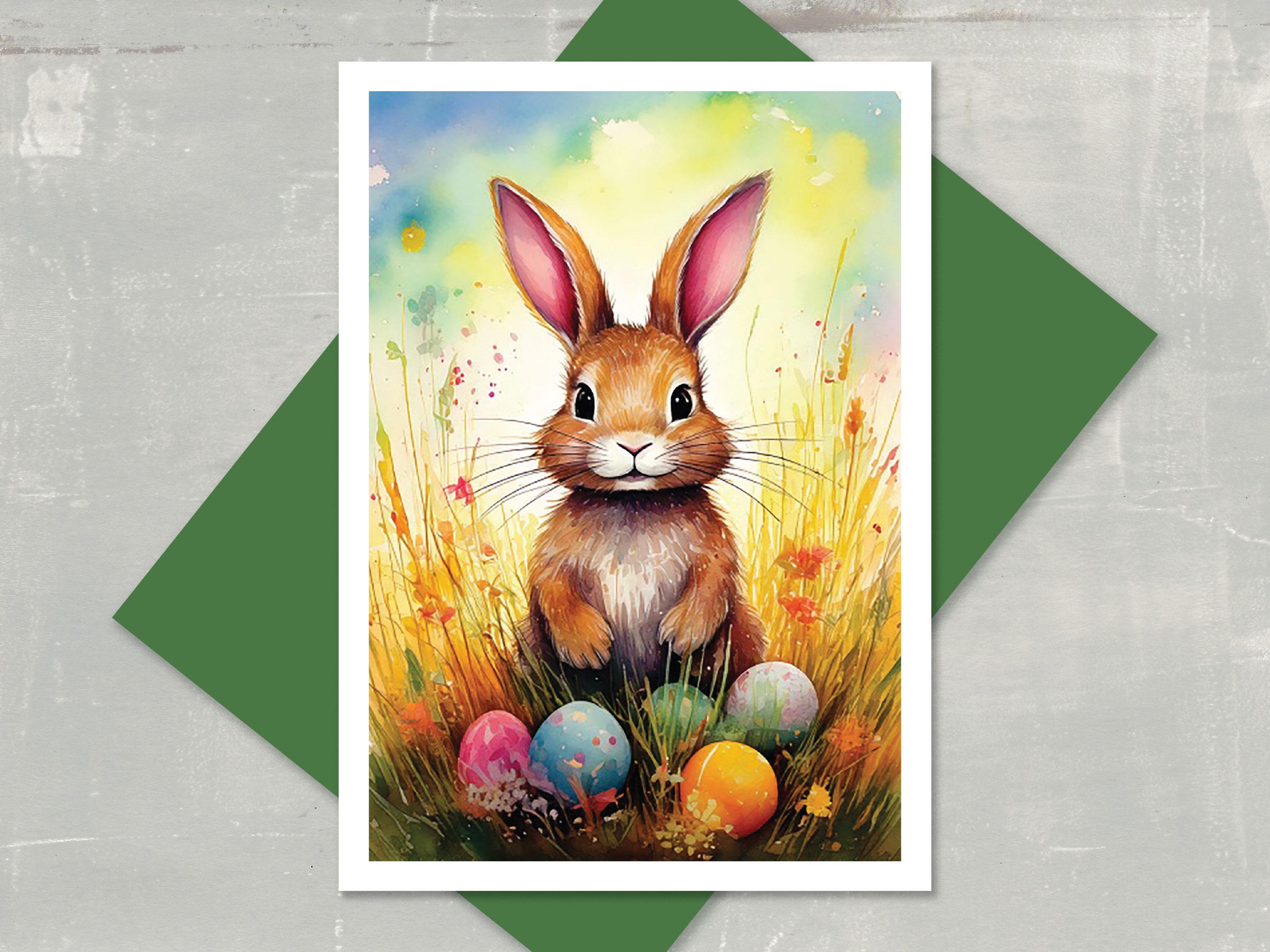 Easter Bunny Card, Spring Illustration for Kids | 1 Card or Set of 10 ...
