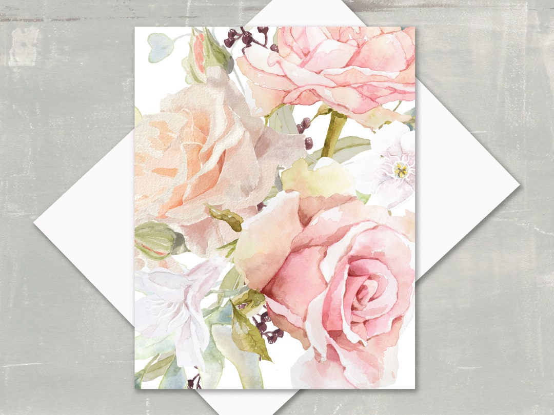 Set of 10 Pink Roses Note Cards With Envelopes. Choose 5 X 7 Etsy