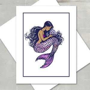 Mermaid Note Card – Mermaid with Seashell, Ocean Fantasy Art Stationery, Coastal Greeting Card, Magical Sea Creature Card for Girls & Women