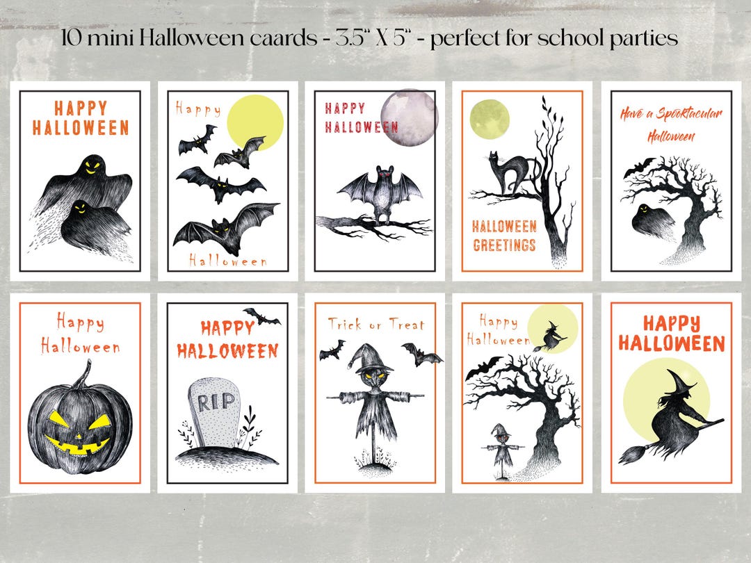 Spooky Halloween Mini Cards Set: Kids School Party Favors - Etsy