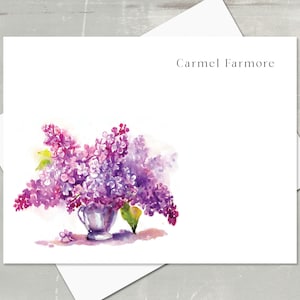 Lilacs Personalized Note Card Set: Floral Stationery, Custom Message
