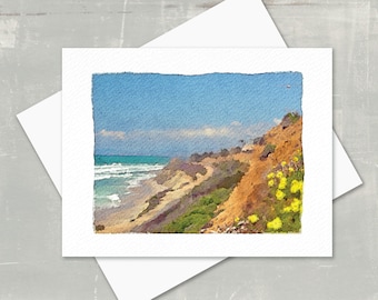 California Ocean & Bluffs Watercolor Note Cards: Floral Bluffs Stationery