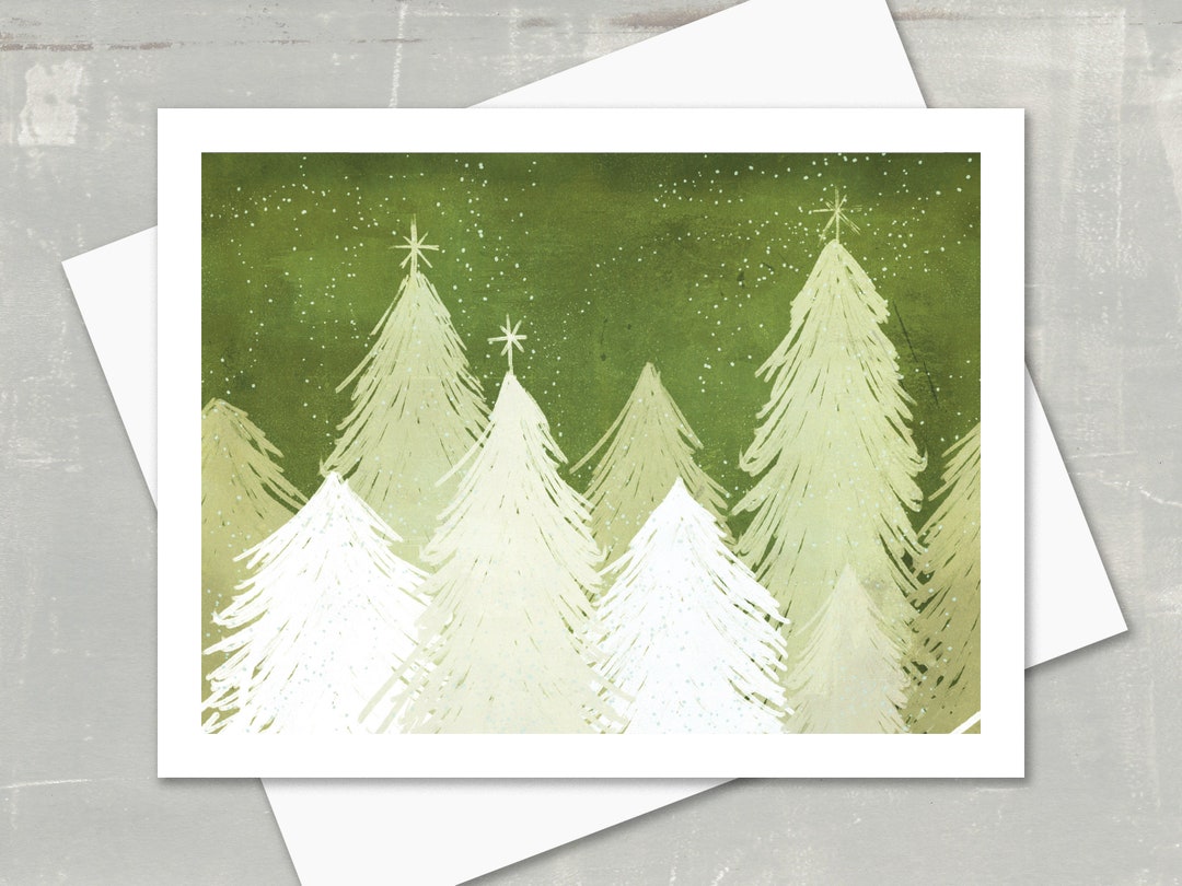 5 X 7or 5.5 X 4.25 Holiday Cards. Set of 10 With Envelopes Pine Forest