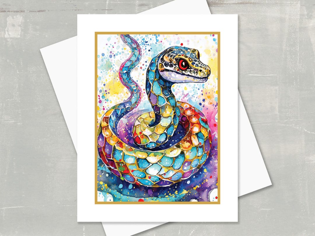 Watercolor Baby Snake Note Card: Colorful Reptile Art, Blank Inside - Etsy