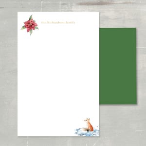 Personalized Poinsettia & Fox Stationery Set: Christmas Notes