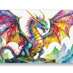 Colorful Jeweled Dragon Watercolor Print (Digital Download)