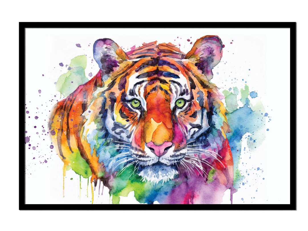 Watercolor Tiger Print: Colorful Jungle Animal Wall Art (digital ...