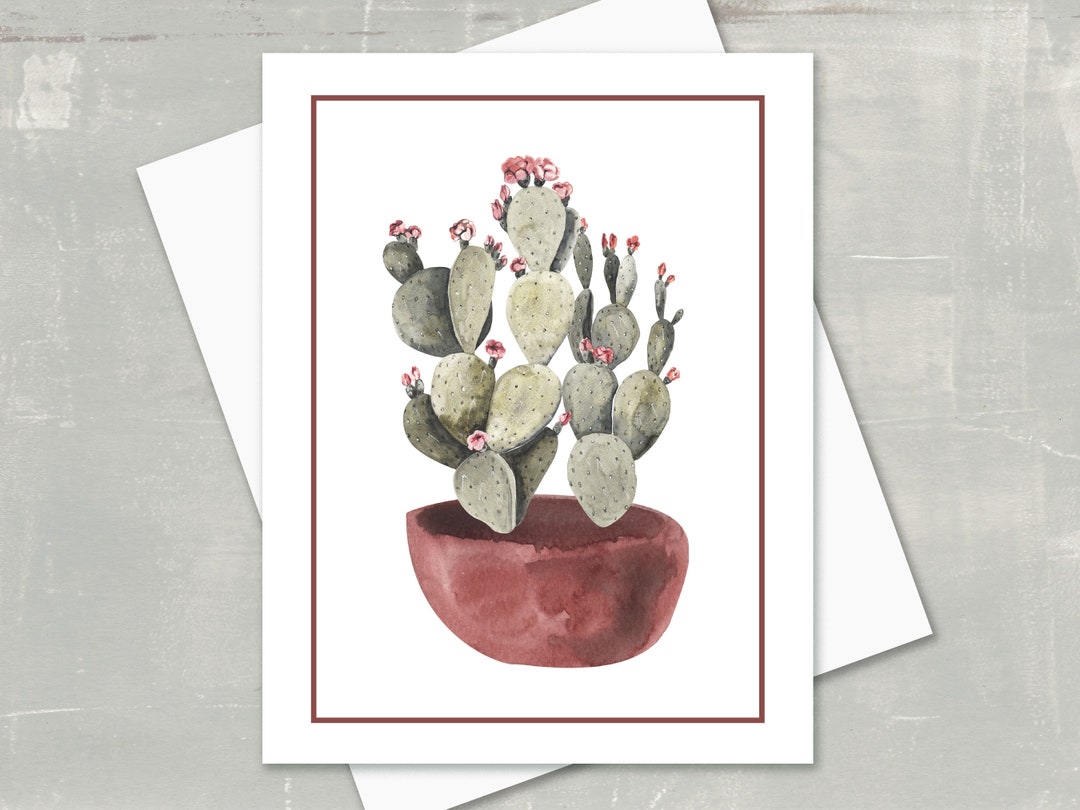 Flowering Cactus Note Card: Watercolor Stationery Set - Etsy
