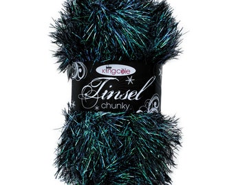 King Cole Tinsel Chunky Black/Green Sparkly Festive Glitter Yarn 50g - 3425 Venom