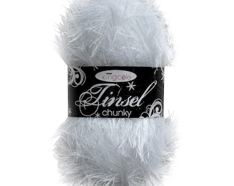 King Cole Tinsel Chunky White Sparkly Festive Glitter Yarn 50g - 204 White