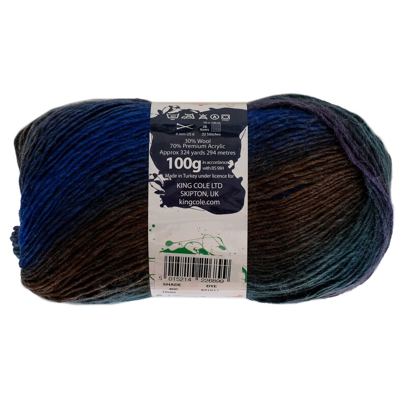 400 Dude King Cole Riot DK Colour Changing Wool Blend Sock Yarn 100g