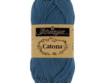 Scheepjes Catona 50g 100% Mercerised Cotton Blue Yarn - 164 Light Navy