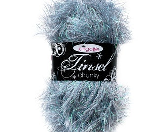 King Cole Tinsel Chunky Blue Sparkly Festive Glitter Yarn 50g - 3423 Frozen
