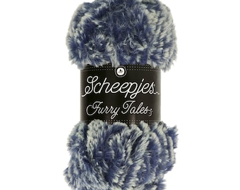 Scheepjes Furry Tales Blue White Teddy Bear Faux Fur Yarn 100g - 976 Buttons