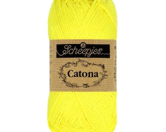 Scheepjes Catona 50g 100% Mercerised Cotton Yellow Yarn - 601 Neon Yellow