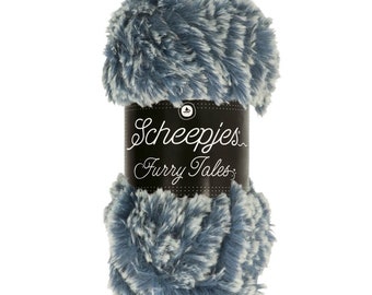 Scheepjes Furry Tales Blue White Teddy Bear Faux Fur Yarn 100g - 977 Beauty