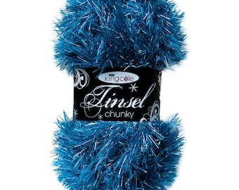 King Cole Tinsel Chunky Blue Sparkly Festive Glitter Yarn 50g - 1583 Turquoise