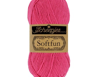 Scheepjes Softfun DK Cotton Mix Easy Care Pink Yarn 50g - 2495 Hot Pink