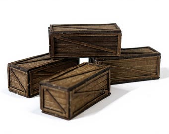 Wooden Supply Crates Model Kit: Multi-Scale Diorama Accessories - 4 Pack