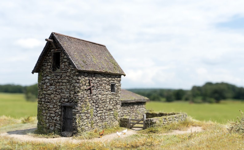 HO - 1/87 Scale Stone Barn Model Kit: Hay Shed & Gated Fence - Etsy