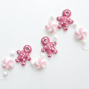 Gingerbread Garland | Felt Christmas Garland | Whimsical Christmas Garland | Pink #2