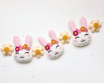Felt Easter Bunny Garland | Boho Bunnies | Flower + Bunny Felt Garland | Felt Easter Garland | Felt Spring Garland