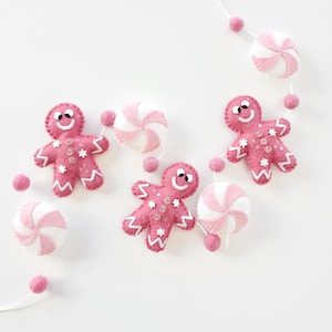 Gingerbread Garland | Felt Christmas Garland | Whimsical Christmas Garland | Pink #1