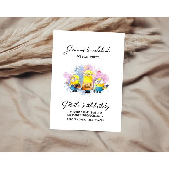 Minions Birthday Invitation, Minions Birthday, Minion Pool Party Invites, Minimalist Modern Minions, Minions Cartoon, BONUS thank you tags