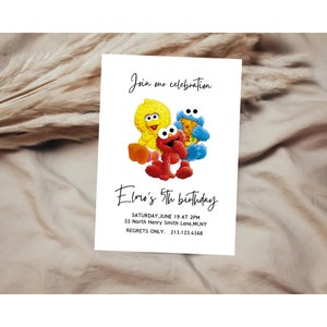 Elmo Birthday Invitation Template, Baby Sesame Street Birthday Party Invitations Printable, Digital Kids Party Invite Template, Editable