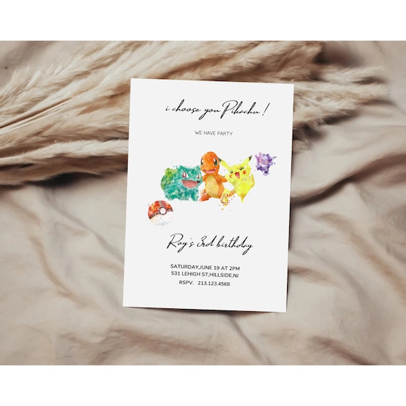 Pokemon Birthday Invitation Template, Pokemon Digital invitation, Monster Birthday Invitation, Minimalist Modern Pokemon, Editable in Canva