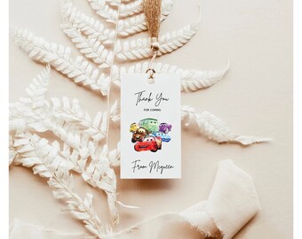 Cars Birthday Thank You Tags, Kids Birthday Favor Tags, Lightning McQueen Favor Tags, Editable Personalized Canva Minimalist Digital Tags