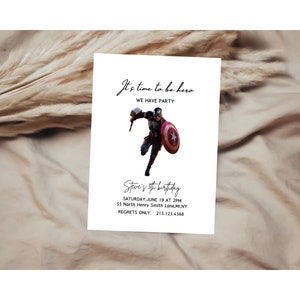 Captain America Birthday Invitation, Captain America Invitation,Marvel Invitation,Avengers Birthday Invitation,Captain America W Thor Hammer