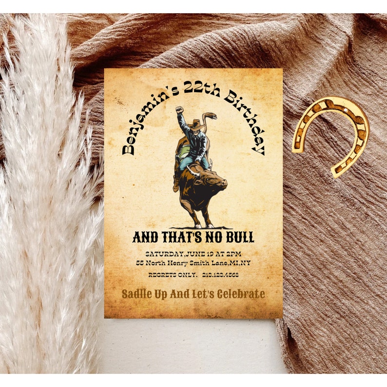 Bull Rider Invitation Bull Ride Birthday Invititation Vintage Adult Man Woman Invite Rodeo ...