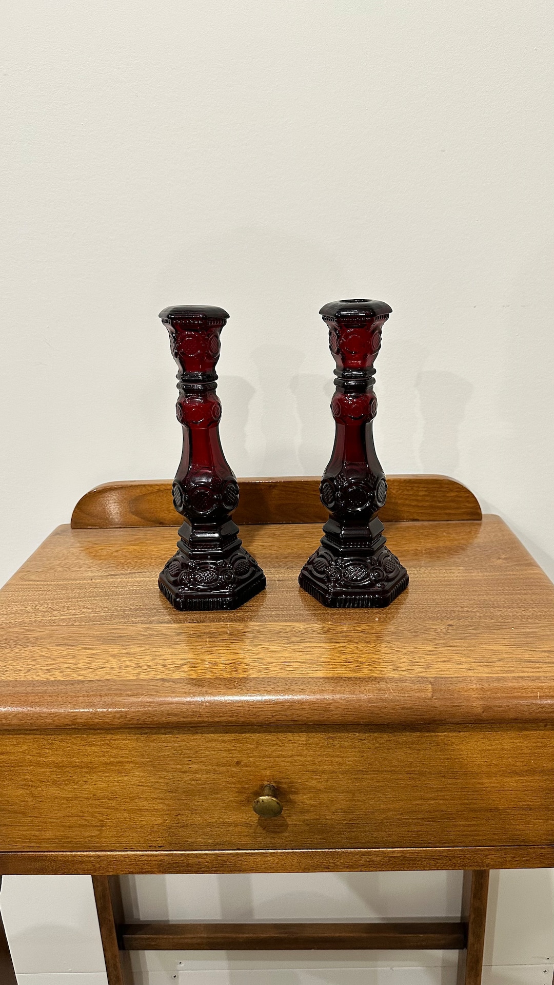 Vintage Red Glass Candle Holders by Avon 1970's Perfume Etsy