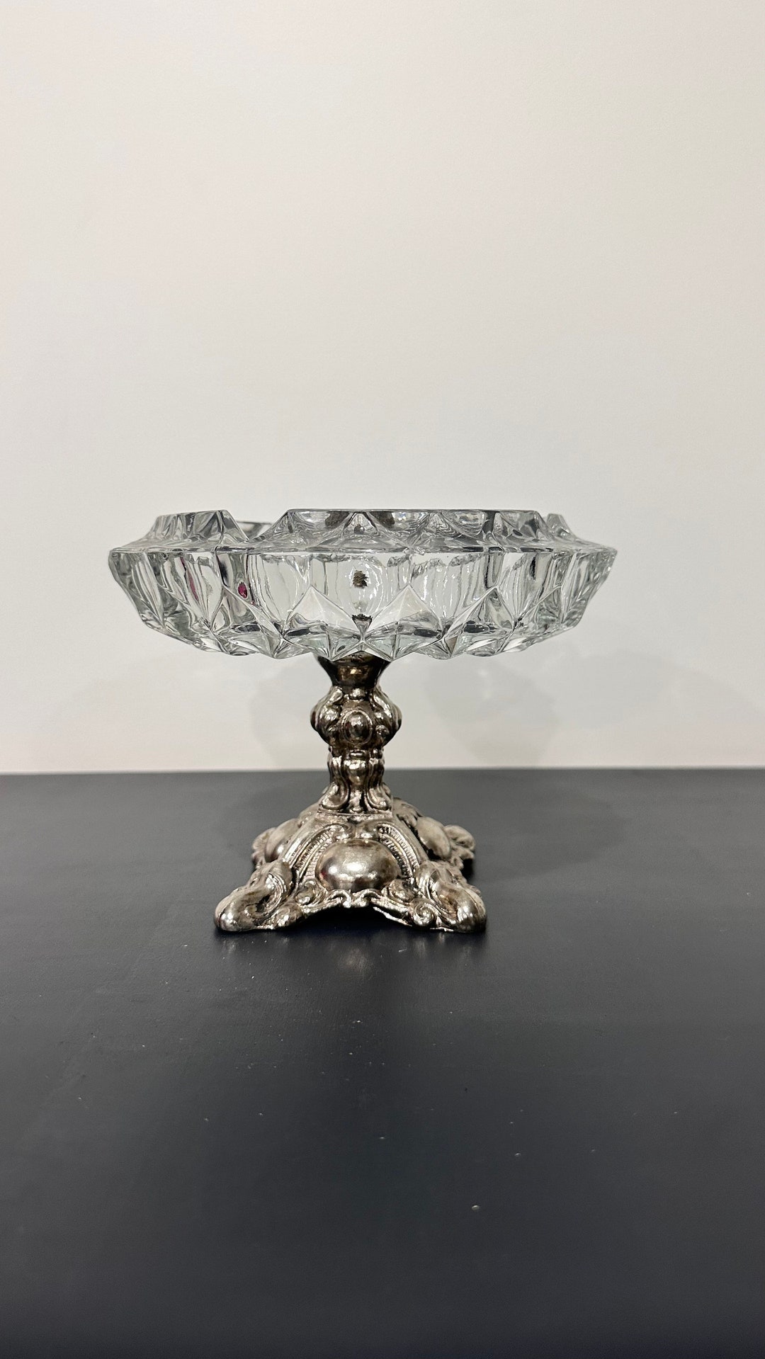 Vintage Crystal Compote Bowl With Metal Stem. Etsy