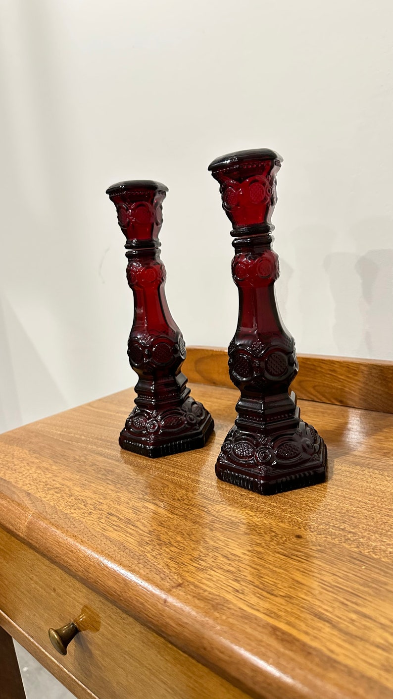Vintage Red Glass Candle Holders by Avon 1970's Perfume Etsy
