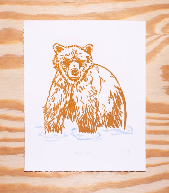 Brown Bear Relief Print With Hand-painted Detail 