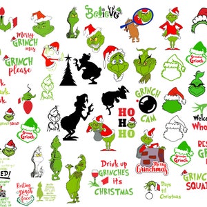 May include: A collection of 50+ Grinch-themed digital cut files, featuring various quotes, phrases, and images of the Grinch. The designs are perfect for creating personalized crafts, gifts, and home decor.