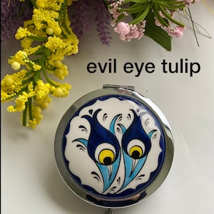 Handmade Tile Mirror, Make-up Mirror, Compact Mirror, Evil Eye Hand Mirror, Mirror Art, Gift For Her, Vintage Style Hand Design Accessories