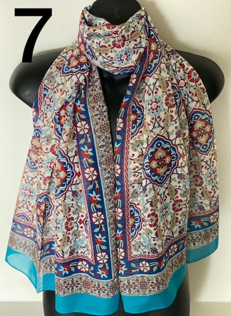 Multi Pattern Scarf, Traditional Design, 154*56 cm, %100 Cotton Shawl, Gift for Her, Soft Scarves, Headband, Unique Accessories image 7