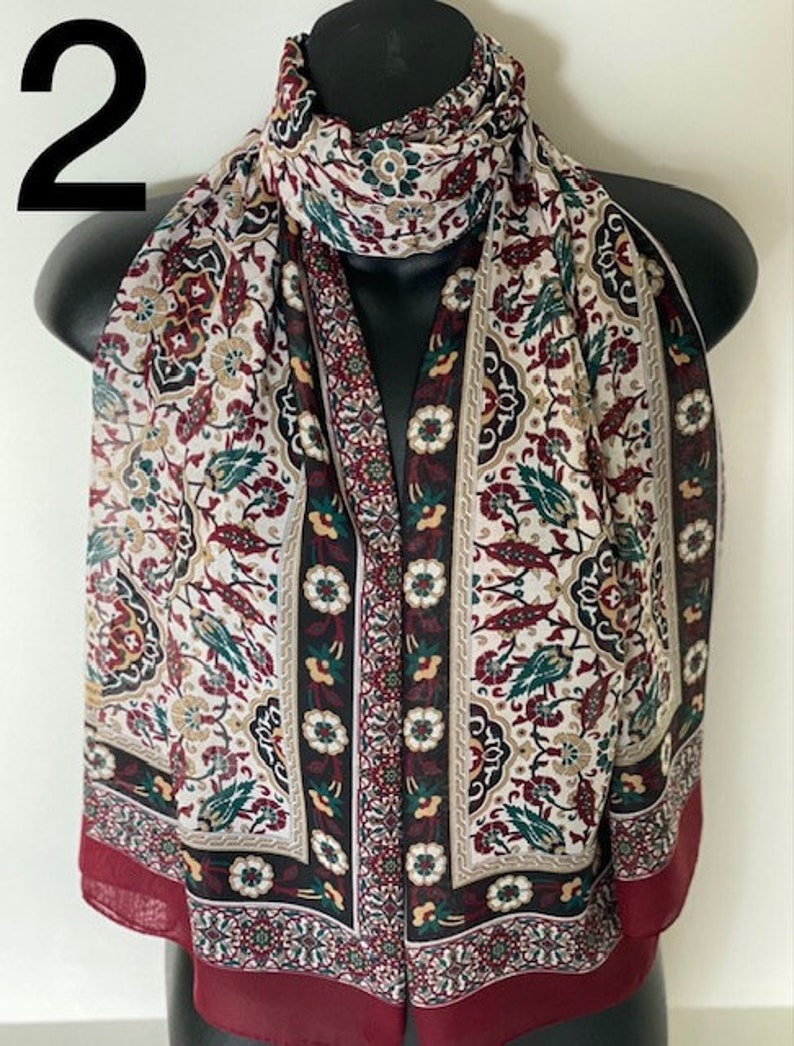 Multi Pattern Scarf, Traditional Design, 154*56 cm, %100 Cotton Shawl, Gift for Her, Soft Scarves, Headband, Unique Accessories image 2