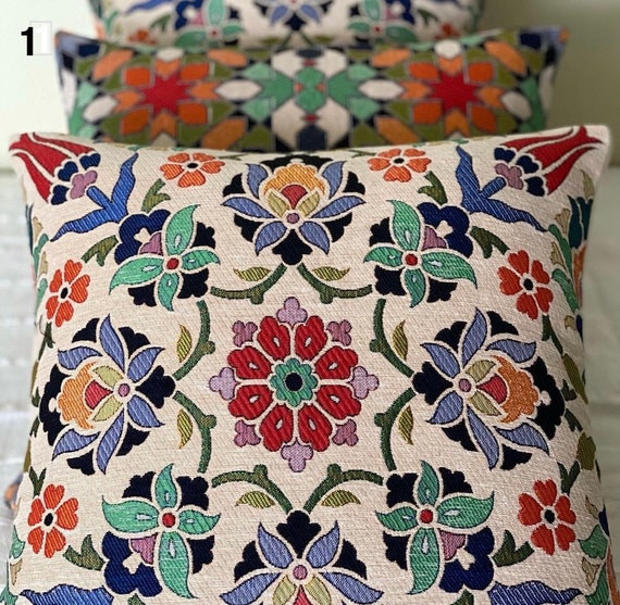 Floral Design Cushion Cover Bloomy Decorative Pillow Sofa Etsy