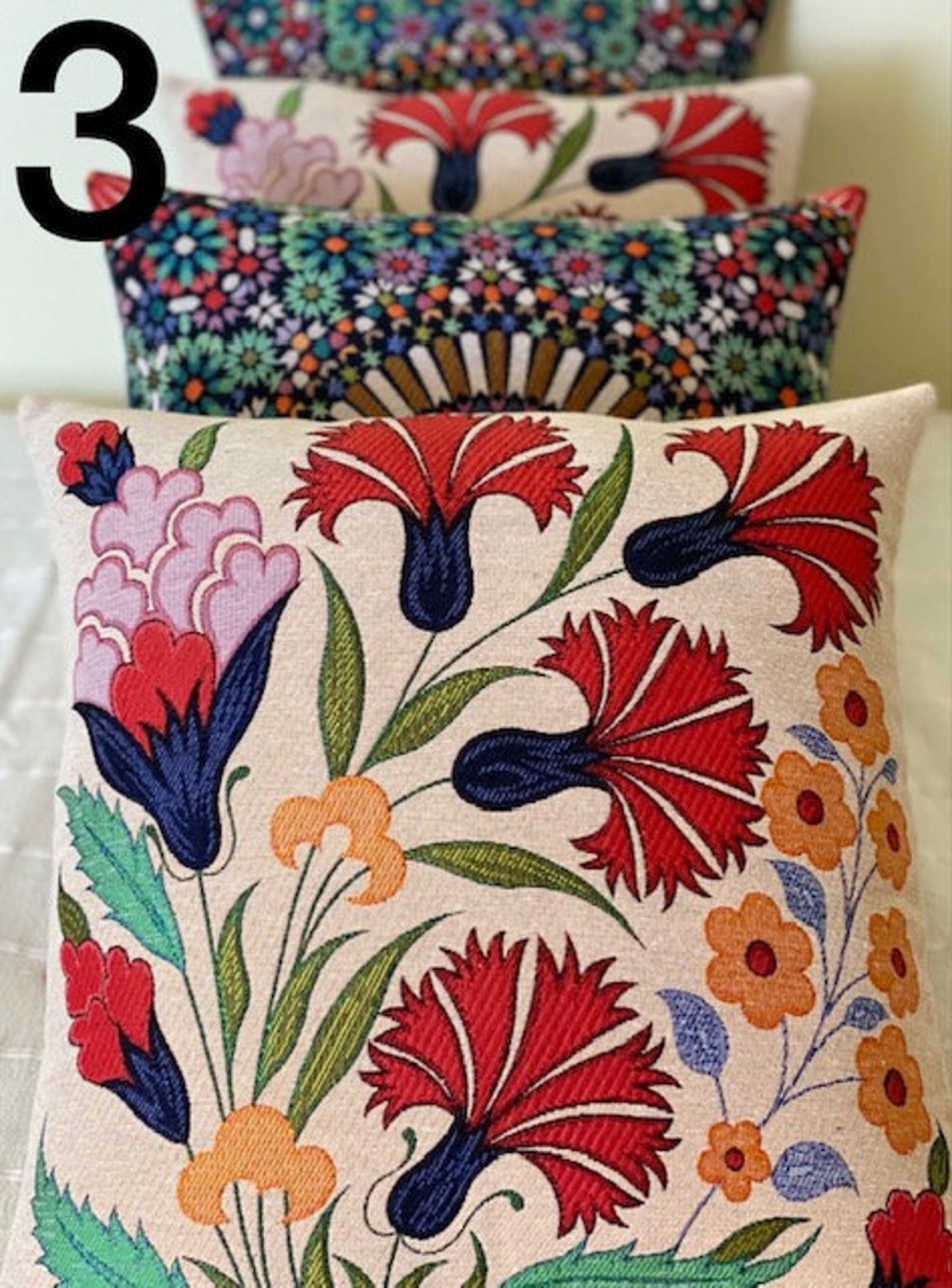 Floral Design Cushion Cover Bloomy Decorative Pillow Sofa Etsy