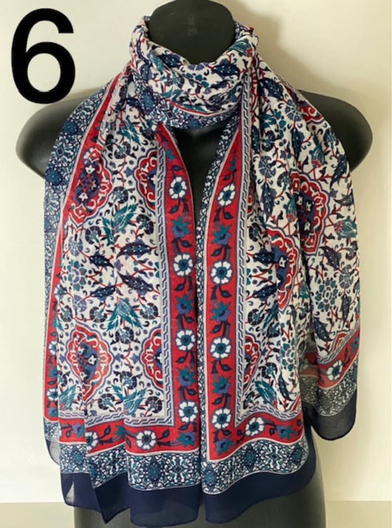 Multi Pattern Scarf, Traditional Design, 154*56 cm, %100 Cotton Shawl, Gift for Her, Soft Scarves, Headband, Unique Accessories image 6